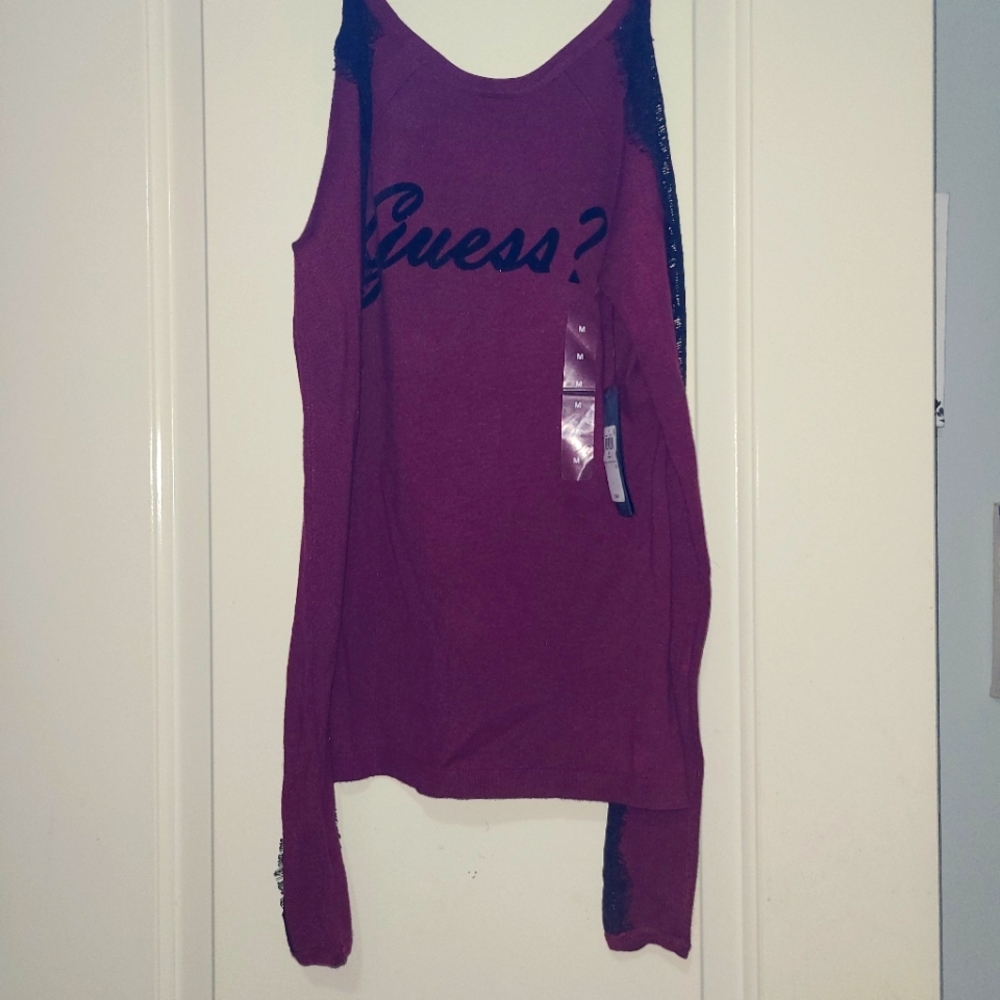 Guess Lace Sleeve Logo Sweater